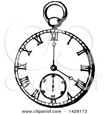 450x470 Clipart Of A Vintage Black And White Pocket Watch