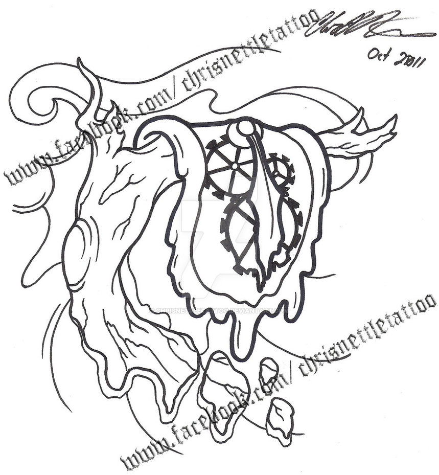 859x929 Melting Pocket Watch Flash By Chrisnettletattoo