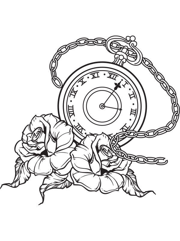 600x800 Pocket Watch, Roses Tattoo Flash Wall Art Sticker Vinyl Pocket