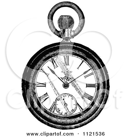 450x470 Clipart Of A Vintage Black And White Pocket Watch