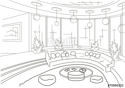 500x353 Sketch Interior Of A Round Living Room With Podium Stock Image