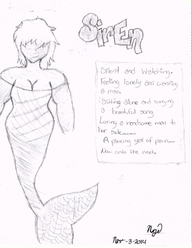 638x825 Siren. A Poem And Drawing.