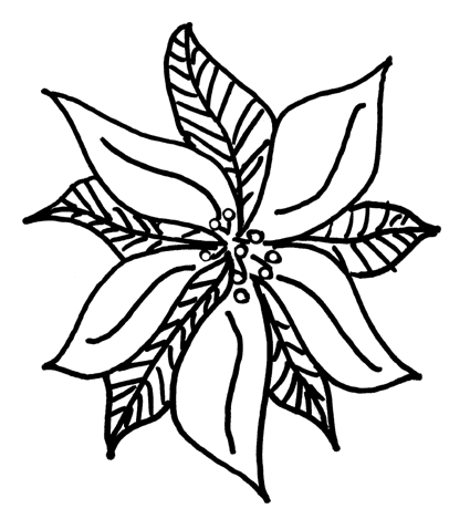 425x469 Christmas Poinsettia Leaves Coloring Book Page