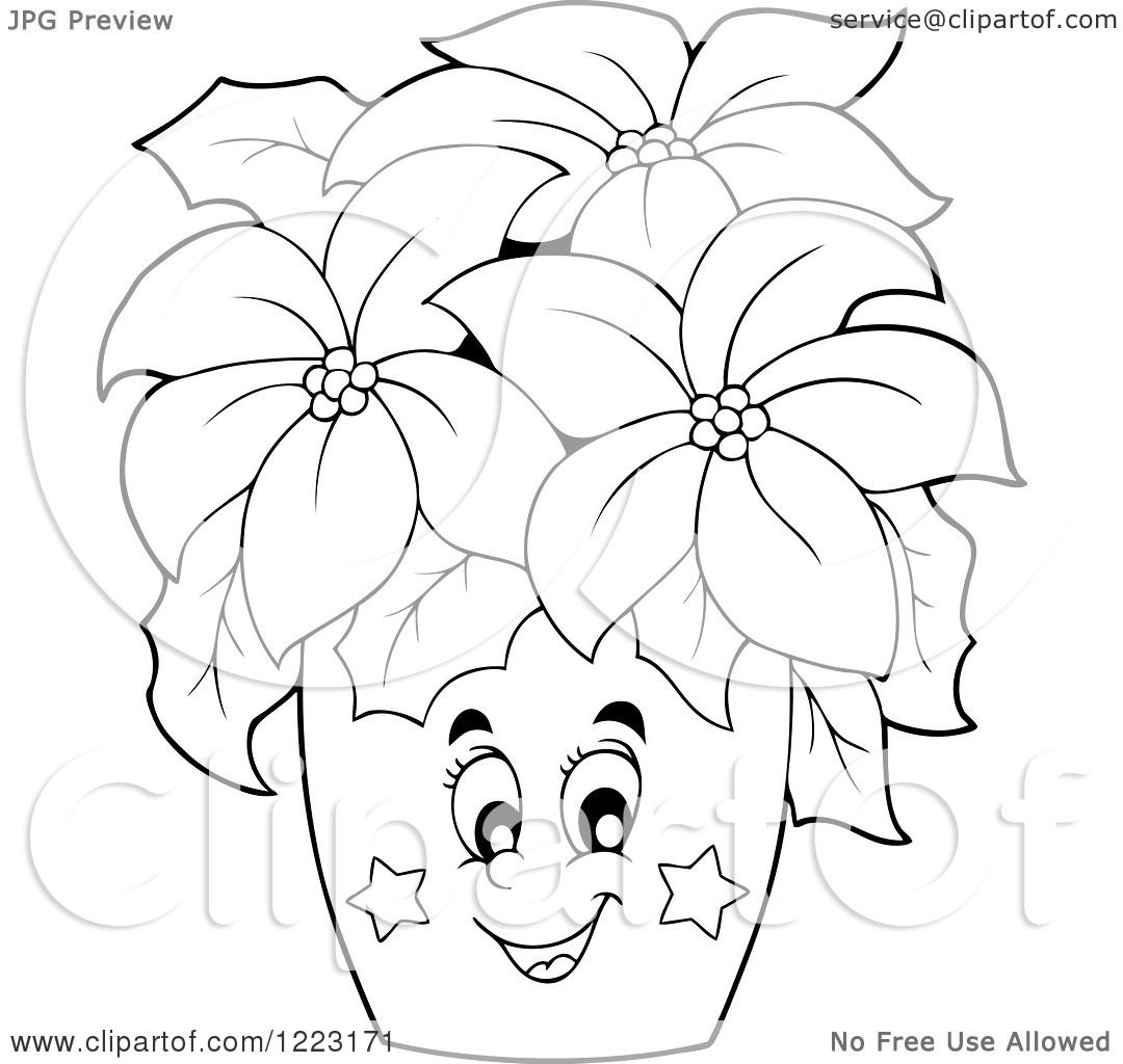 1080x1024 Clipart Of An Outlined Happy Poinsettia Plant