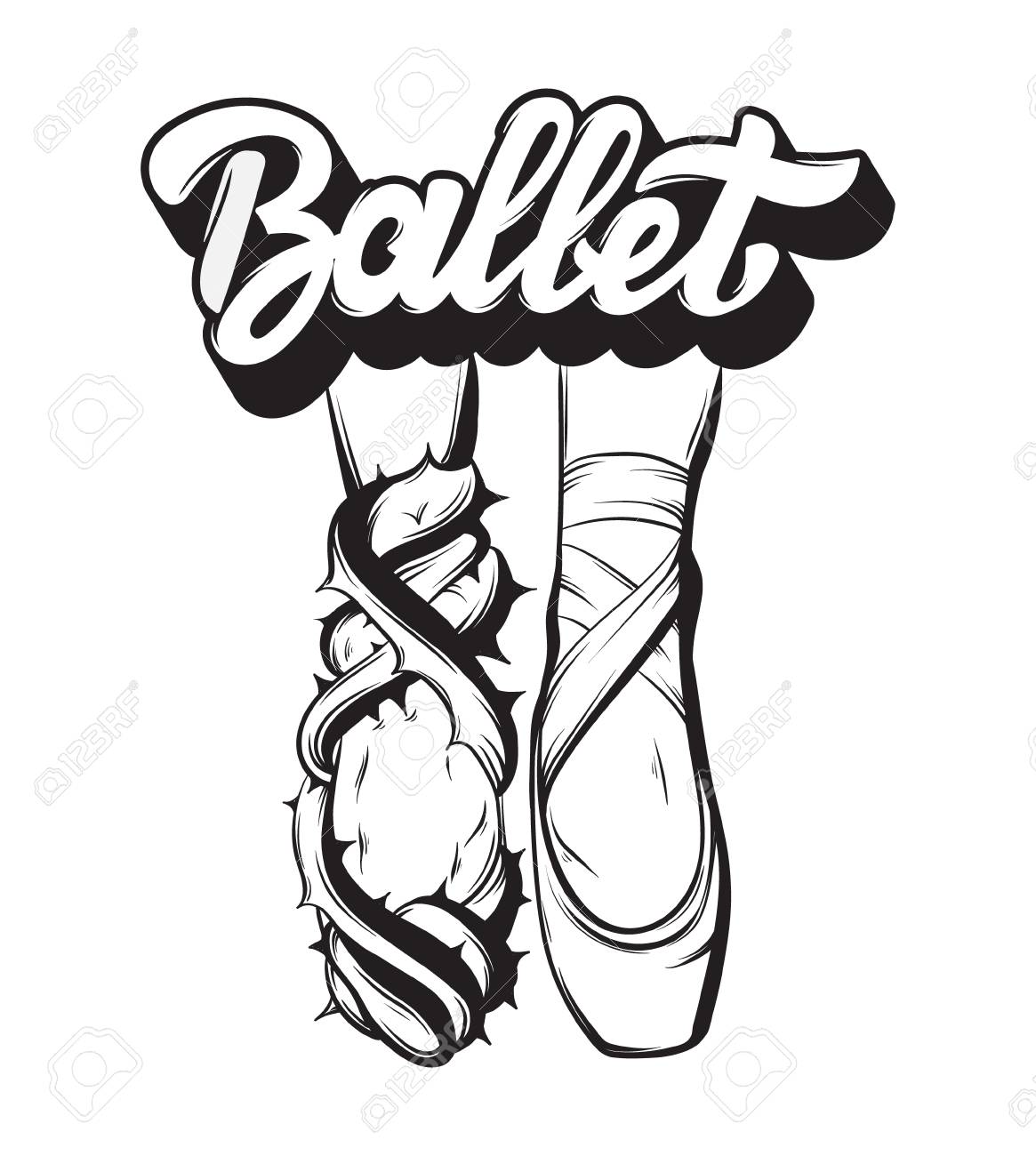 1165x1300 Ballet. Vector Handwritten Lettering With Hand Drawn Creative