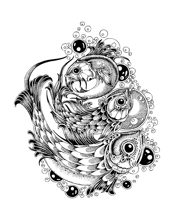 600x760 Black And White Pointillism Style Illustrations On Behance