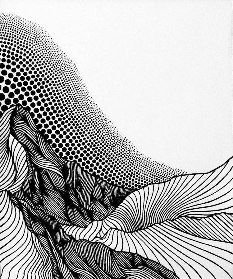 750x896 Christa Rijneveld Creates Pen And Ink Line Drawings Of Mountains
