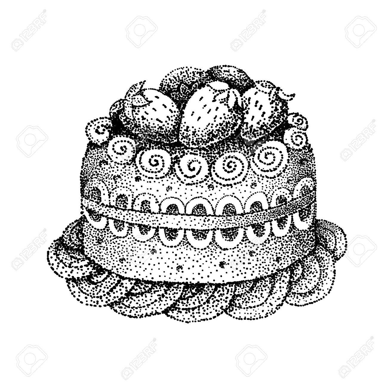 1300x1300 Hand Drawn Pointillism Cake Isolated On White Background Royalty