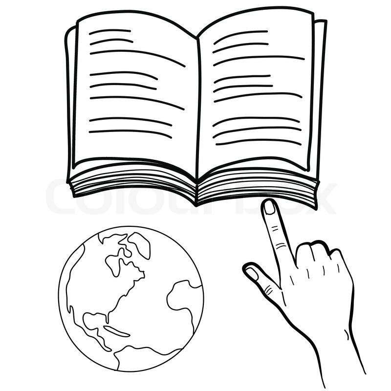 800x800 Hand Drawing Hand Pointing Book And Globe Stock Vector Colourbox