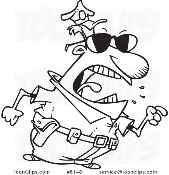 581x600 Cartoon Black And White Line Drawing Of A Mad Police Guy Pointing