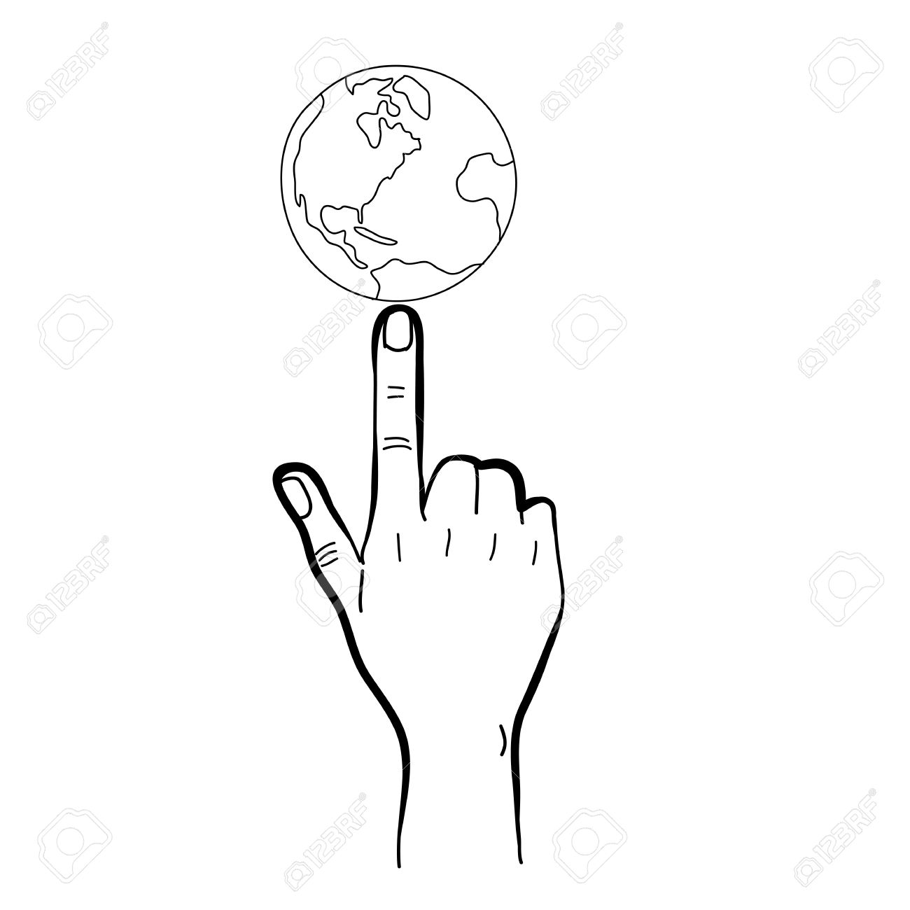 1300x1300 Hand Drawing Freehand Sketch Hand Pointing Globe For Design