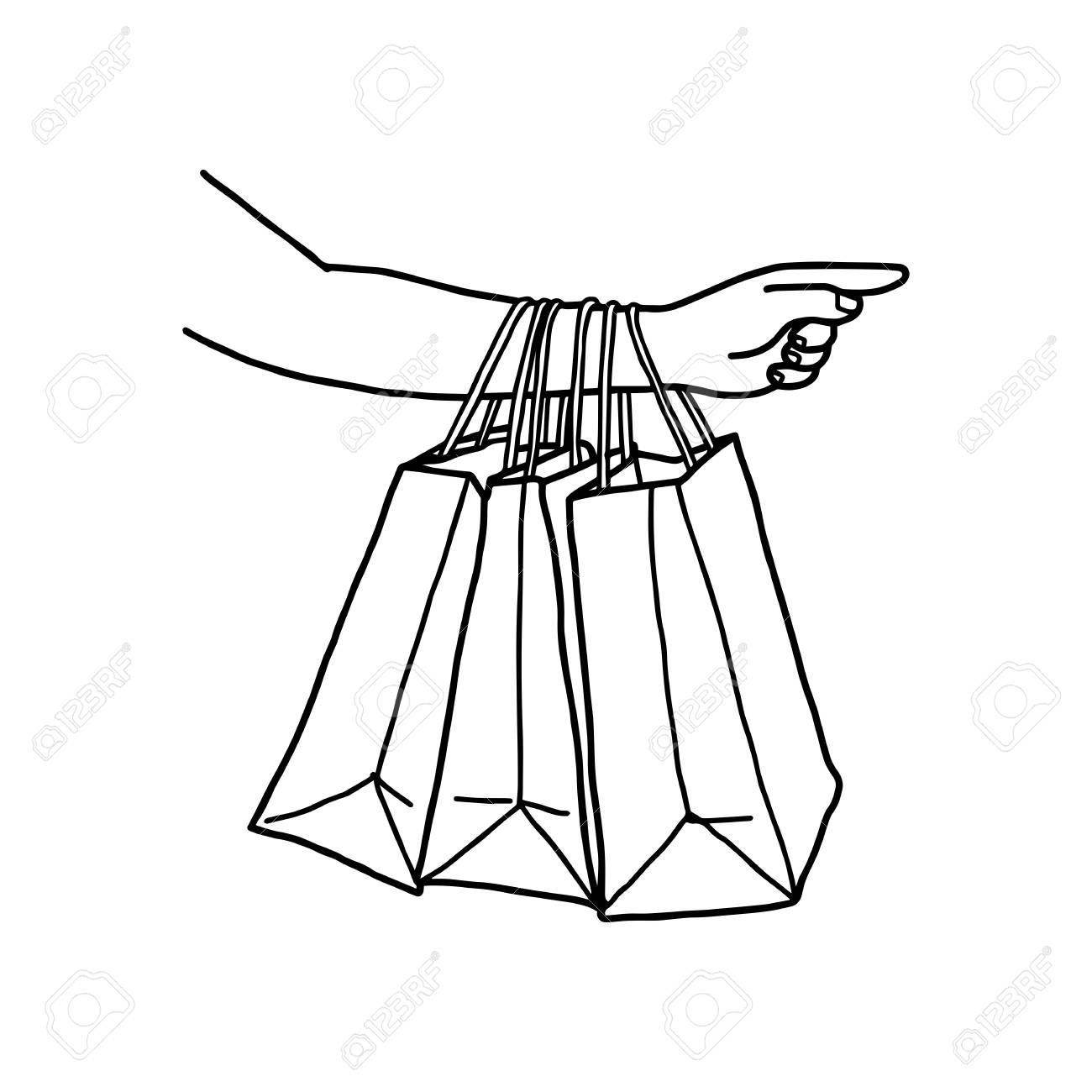 1300x1300 Hand With Pointing Fingers And Shopping Bags In Arm Vector