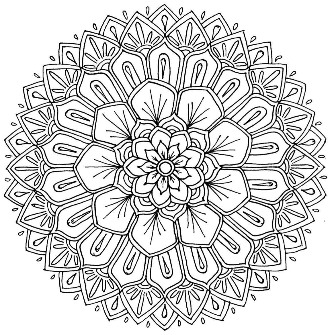 1158x1169 Mandala Coloring Page, Digital Download, Pointsettia And Petals