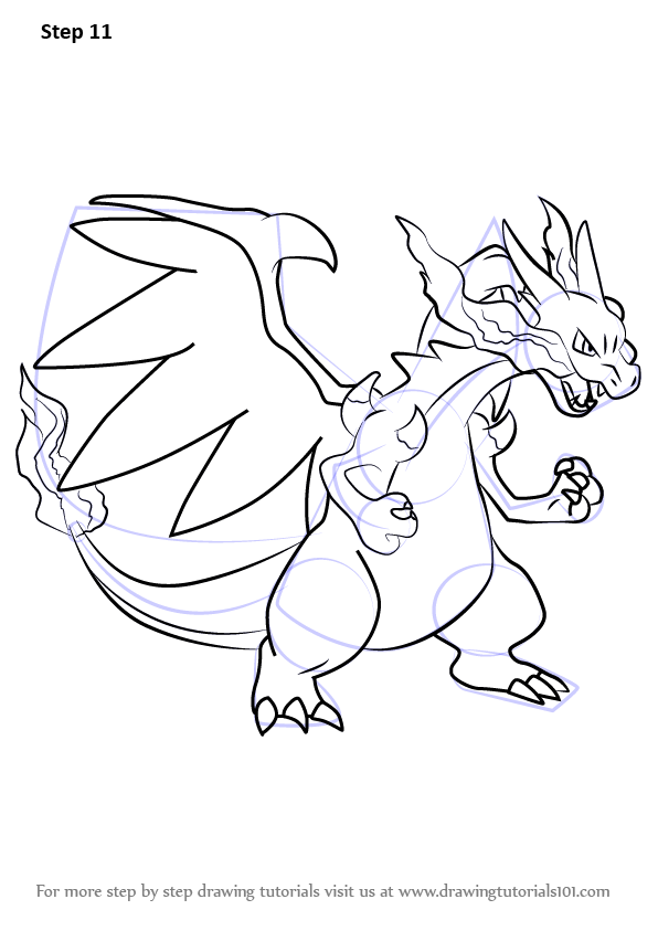 596x843 Learn How To Draw Mega Charizard X From Pokemon (Pokemon) Step By