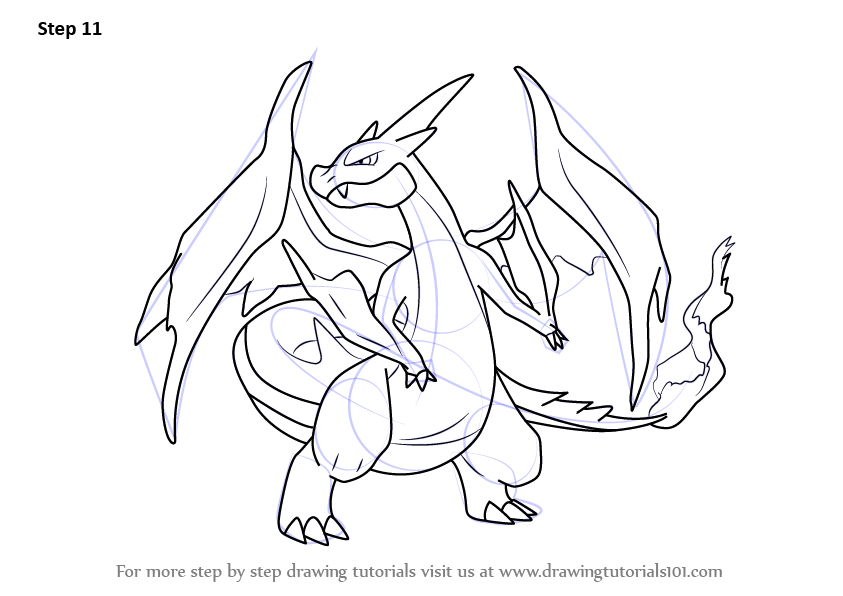 843x596 Learn How To Draw Mega Charizard Y From Pokemon (Pokemon) Step By