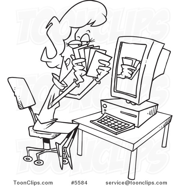 581x600 Cartoon Black And White Line Drawing Of A Lady Playing Poker