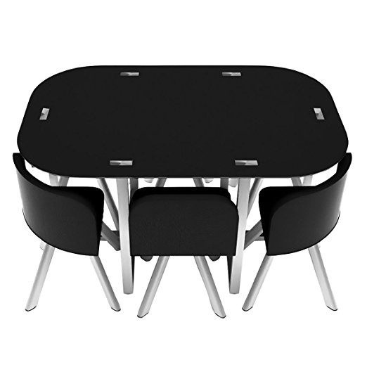 522x522 Misssnower Black Glass Dining Table With 6 Pu Leather Chairs Set