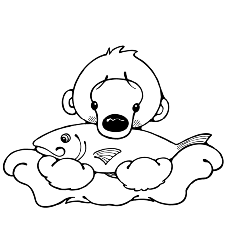 452x480 Polar Bear Cub With Fish Coloring Page Free Printable Coloring Pages