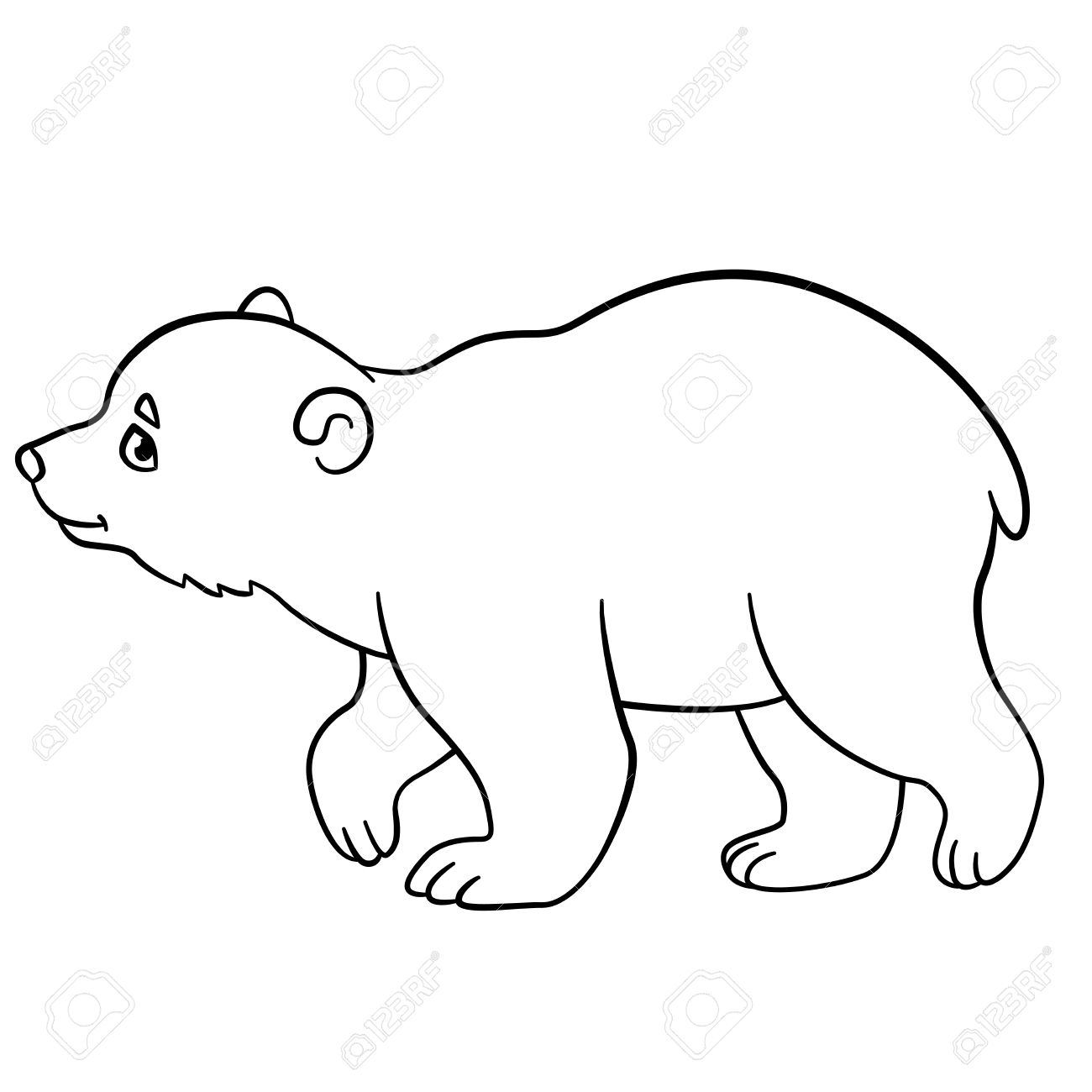 1300x1300 Coloring Pages. Little Cute Baby Polar Bear Walks And Smiles
