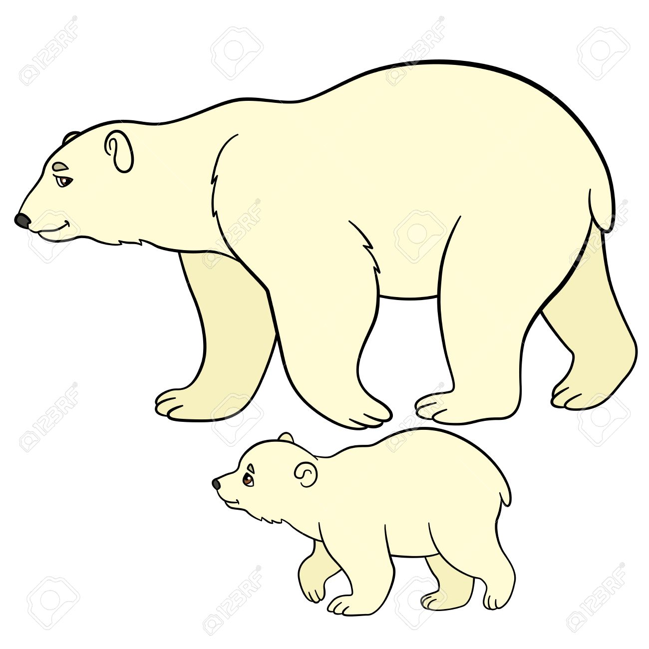 1300x1300 Cartoon Animals. Mother Polar Bear Walks With Her Little Cute