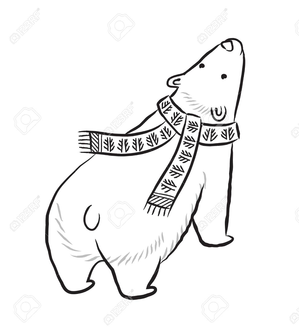 1171x1300 Hand Drawn Outline Print With Polar Bear In Winter Scarf Royalty