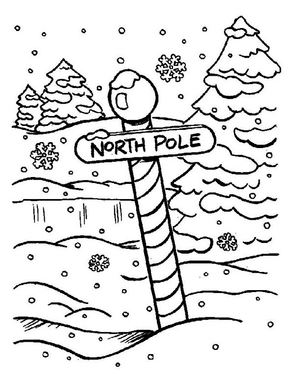 600x785 North Pole Sign On Heavy Winter Season Snow Coloring Page