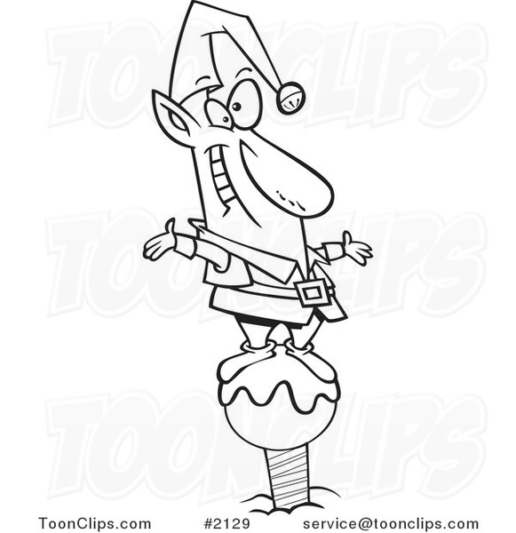 581x600 Cartoon Black And White Line Drawing Of A Christmas Elf On