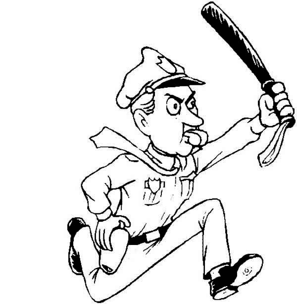 600x613 Police Officer Run After Criminal Coloring Page