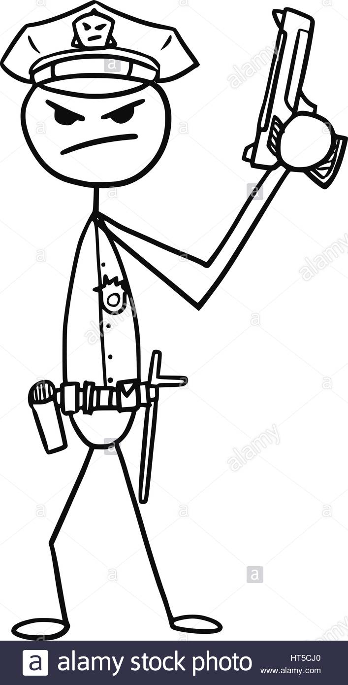 707x1390 Cartoon Vector Stickman Policeman Police Officer With Large Stock