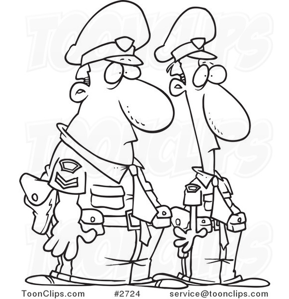 581x600 Cartoon Black And White Line Drawing Of Two Police Officers