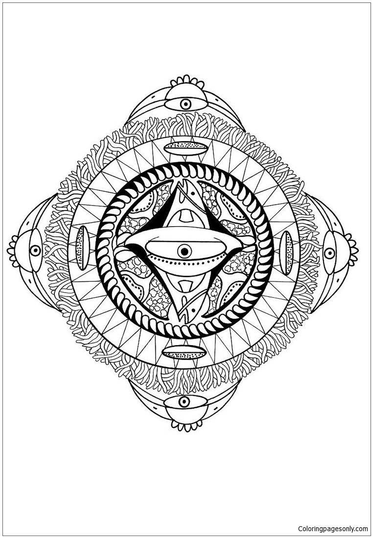 762x1099 Polynesian Mandala With Face Bird And Fish Coloring Page
