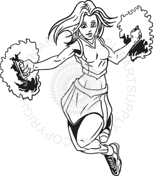 317x361 Cheerleader With Pompoms In Black And White