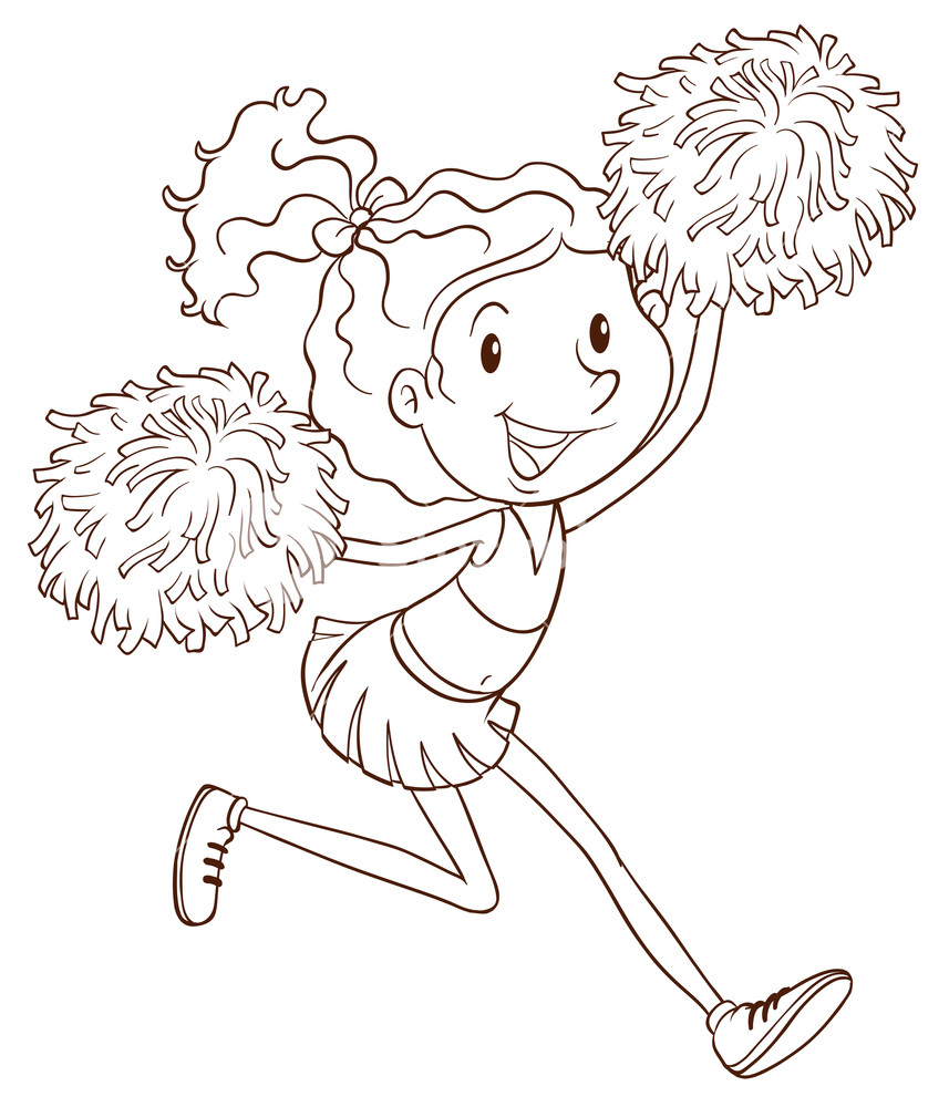857x1000 A Plain Drawing Of A Cheerleader On A White Background Royalty