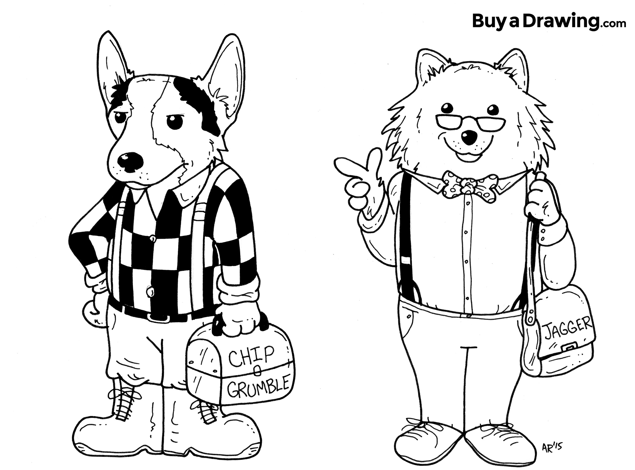 2025x1500 Corgi And Pomeranian Dog Caricature Cartoon Drawings