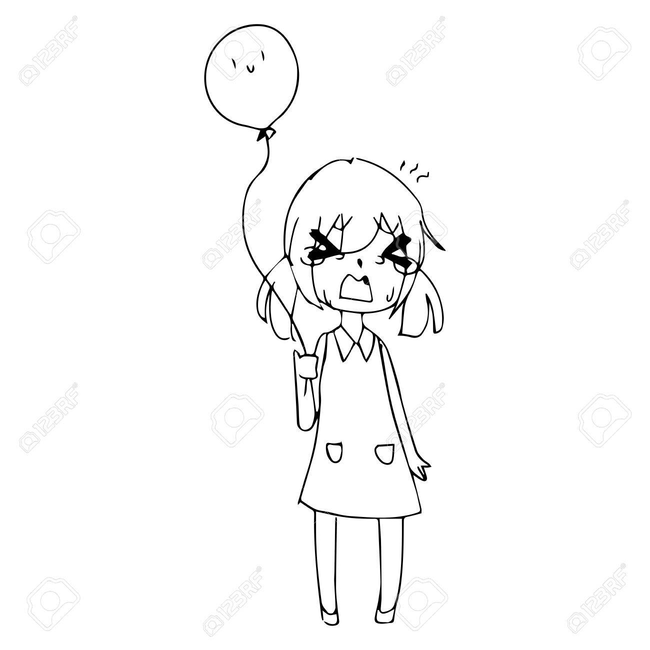 1300x1300 Illustration Vector Hand Drawn Doodle Of Little Girl Crying
