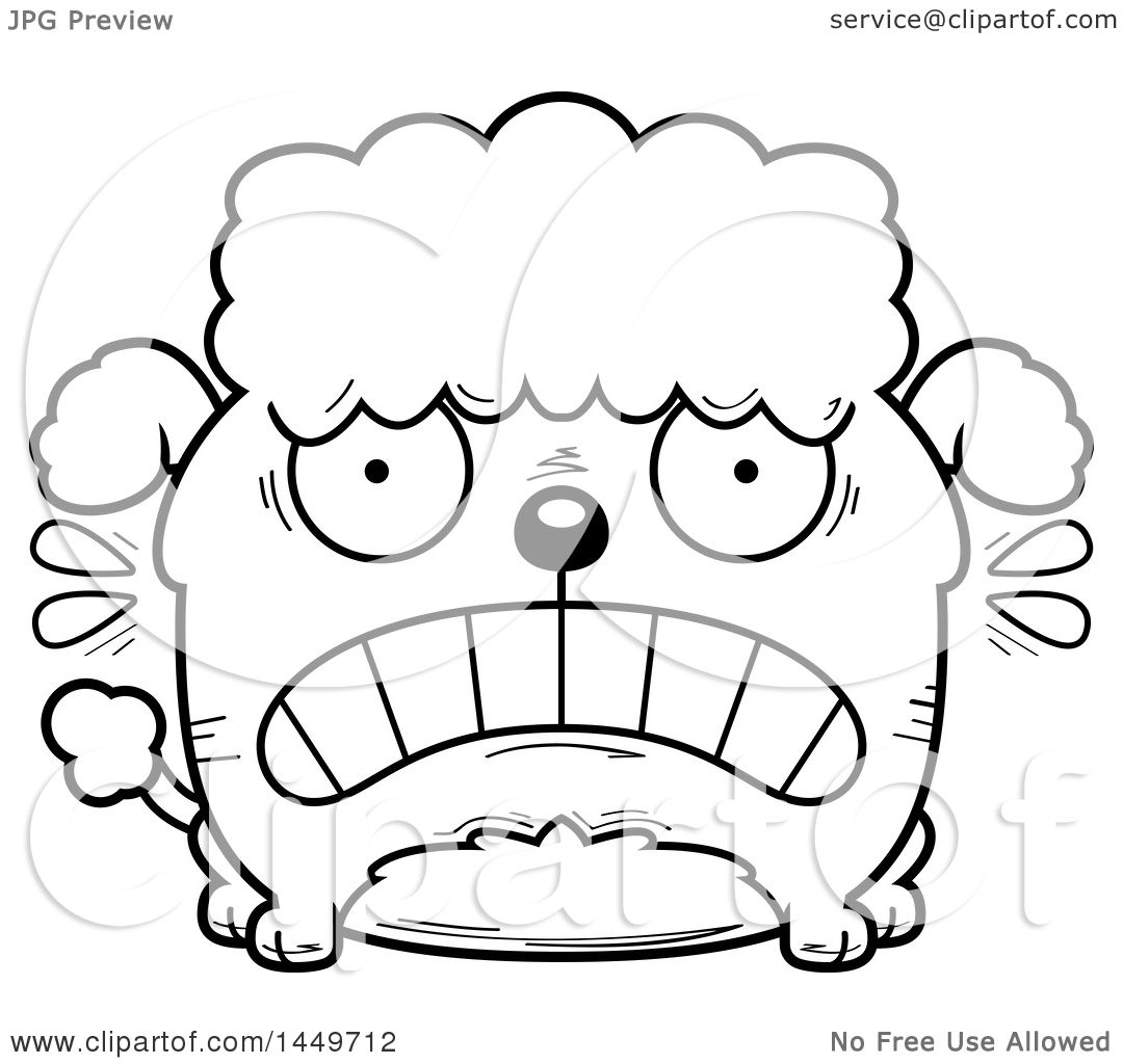 1080x1024 Clipart Graphic Of A Cartoon Black And White Lineart Scared Poodle