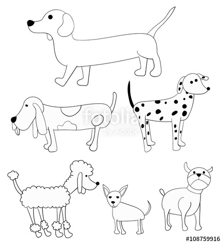 456x500 Set Of 6 Doodle Dog Cartoon Hand Drawn Illustrations. There Is