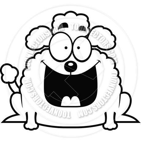 460x460 Cartoon Little Poodle Happy (Black And White Line Art) By Cory