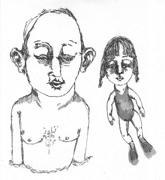 570x621 Drawing Black Ink Father And Daughter