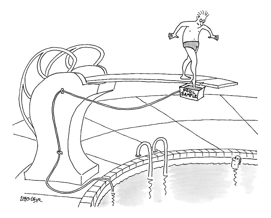 900x725 A Man Is On A Diving Board Above A Pool. He Dips Drawing By Jack