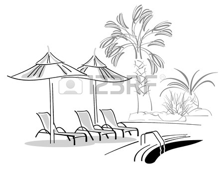 450x340 Sunbeds And Umbrellas Near Swimming Pool Royalty Free Cliparts