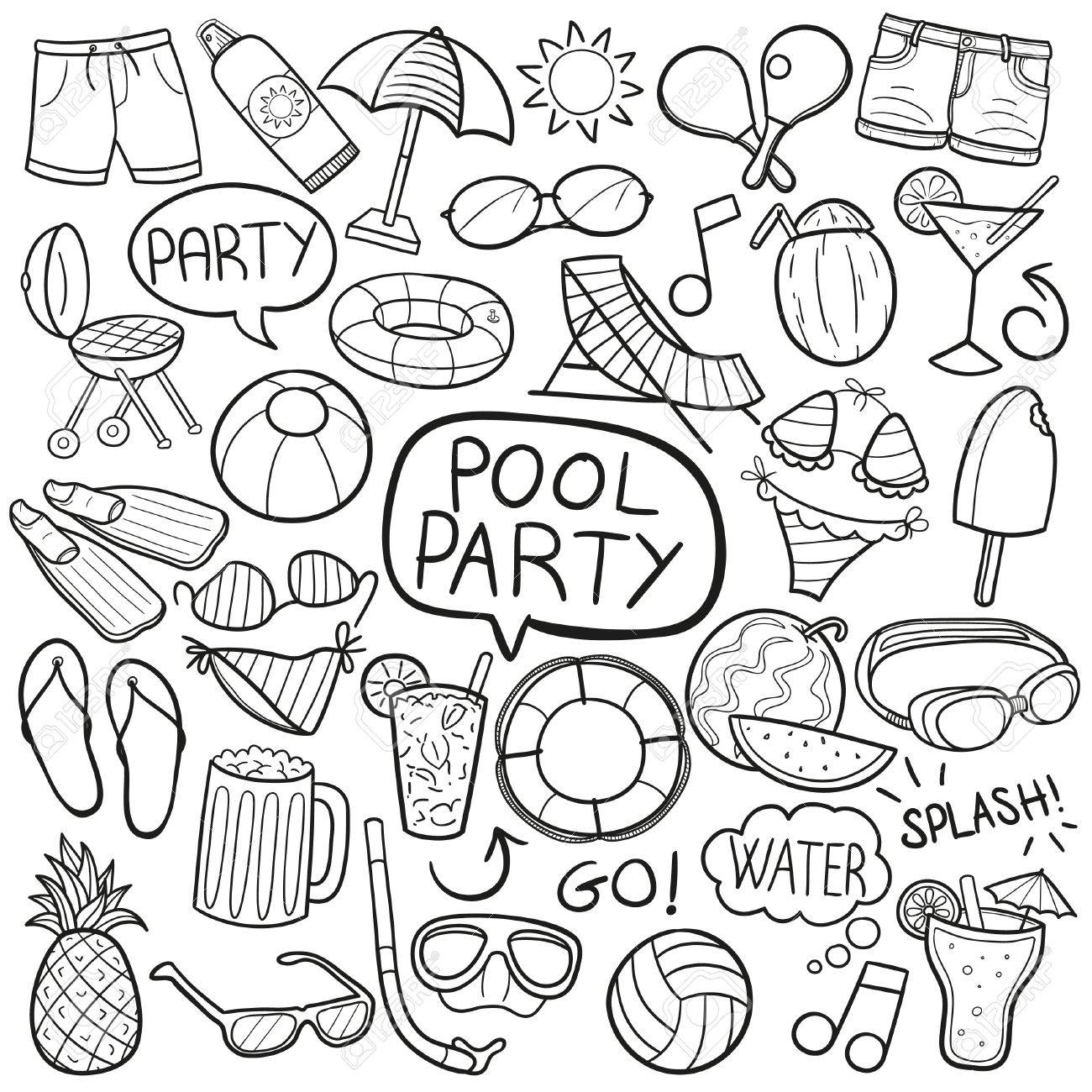 1300x1300 Pool Party Doodle Icon Sketch Vector Art Royalty Free Cliparts