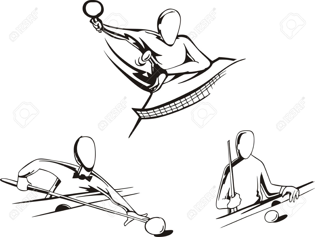 1300x977 Pool And Tennis Table Set Of Black And White Illustrations Royalty