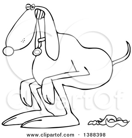 450x470 Clipart Of A Cartoon Black And White Lineart Dog Straining To Poop
