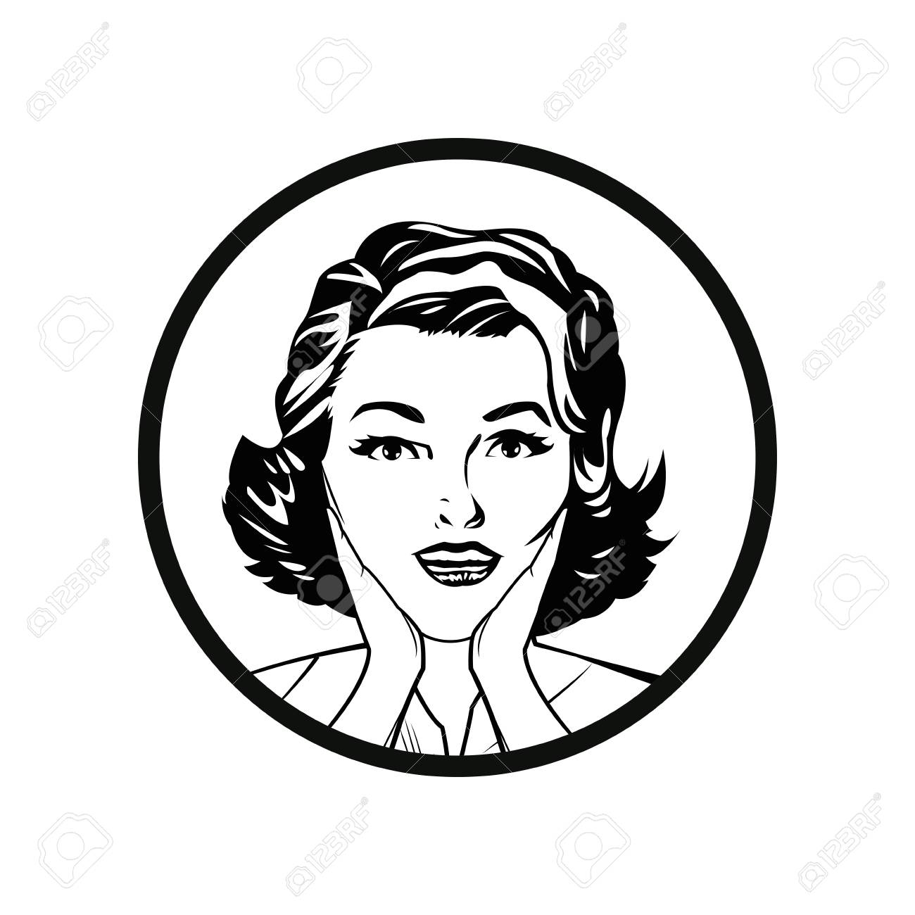 1300x1300 Face Woman Pop Art Style Comic Outline Vector Illustration Eps
