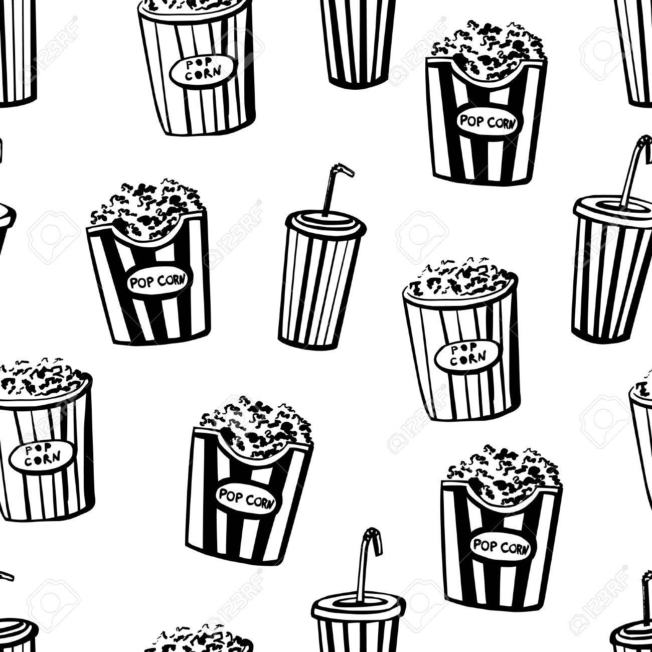1300x1300 Vector Seamless Pattern Cinema Snacks. Hand Drawn Doodles