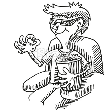 380x379 Hand Drawn Vector Drawing Of A Cartoon Boy Sitting In A Cinema