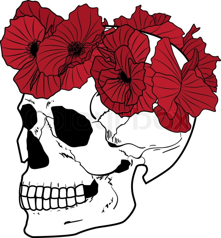 743x800 Skull And Wreath Of Poppies Stock Vector Colourbox