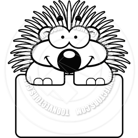 460x460 Cartoon Little Porcupine Sign (Black And White Line Art) By Cory