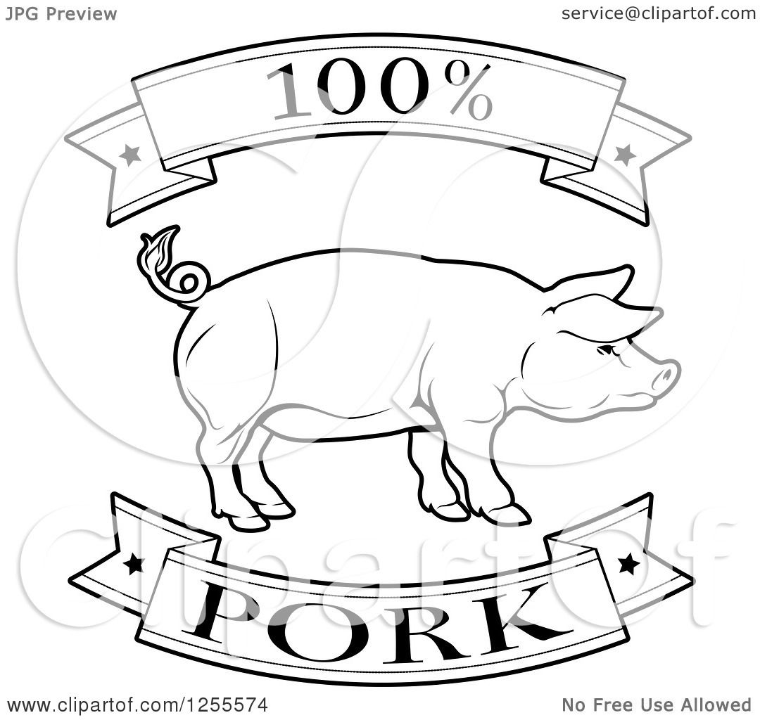 1080x1024 Clipart Of A Black And White 100 Percent Pork Food Banners And Pig